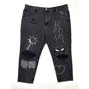 Very Cool Jeans Adult 40 Spooky Gray Distressed Goth Punk Baggy *Broke Zipper